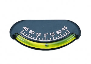 Klinometre, paslanmaz çelik bilyalı ve kendinden yapışkanlıdır, montaj için vida vs. Gerektirmez.Sancak/iskele 0°-45°. 89x38 mm.