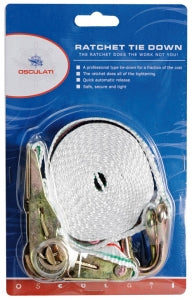 Kayışlı gergi. Kayış güçlendirilmiş polyester, gergi mekanizması ve kanca paslanmaz çeliktir.